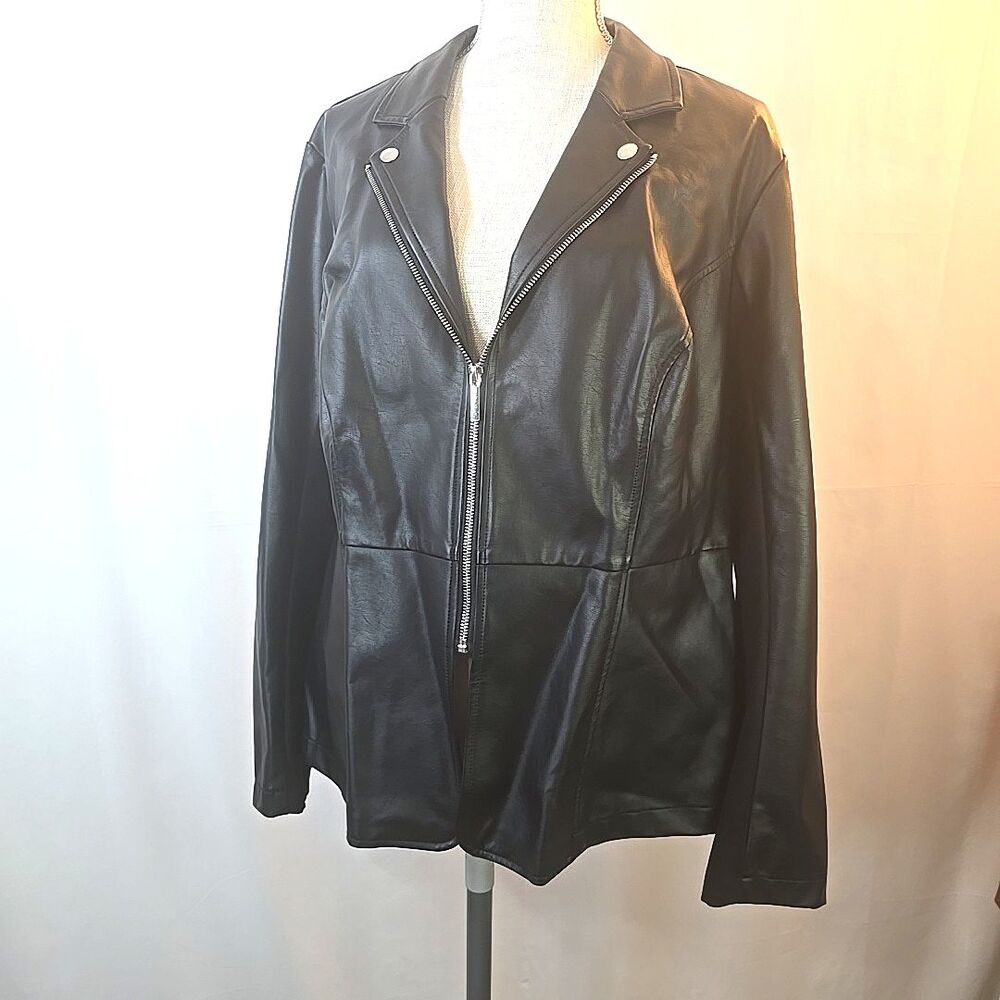 Venus Jacket Plus Size 2X Black Faux Leather Motorcycle Jacket Stretch Panels